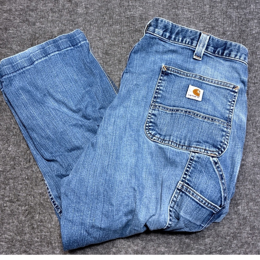 Carhartt Mens Rugged Flex Carpenter Blue Jeans 42x30 (42x22 Actual) Distressed